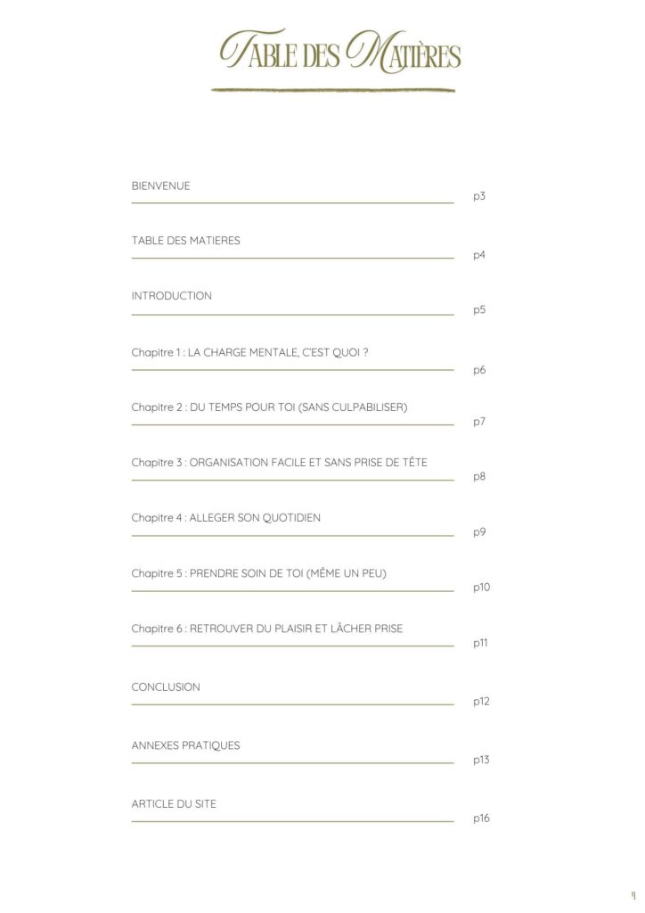 Sommaire ebook maman débordée